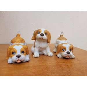 Set of 3 Vintage Homco Porcelain Bisque Spaniel Puppies #1407 Stamped w/ Sticker